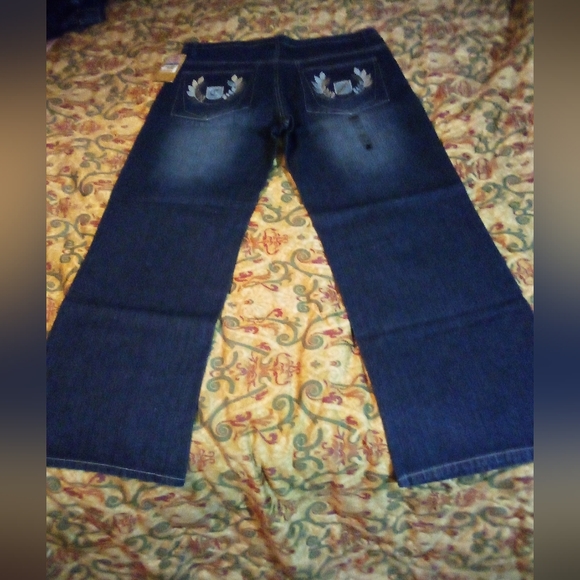 Campus Ivy League Crest Pockets Embroidered Denim Jeans Pants Men's 40/32 Blue - Picture 5 of 13